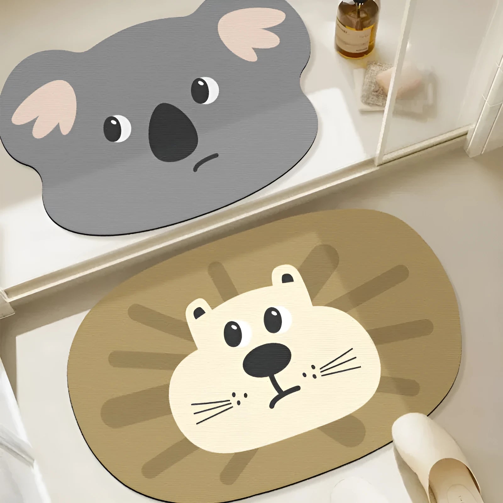 Cartoon animal diatomite bathroom absorbent mat in non-slip design