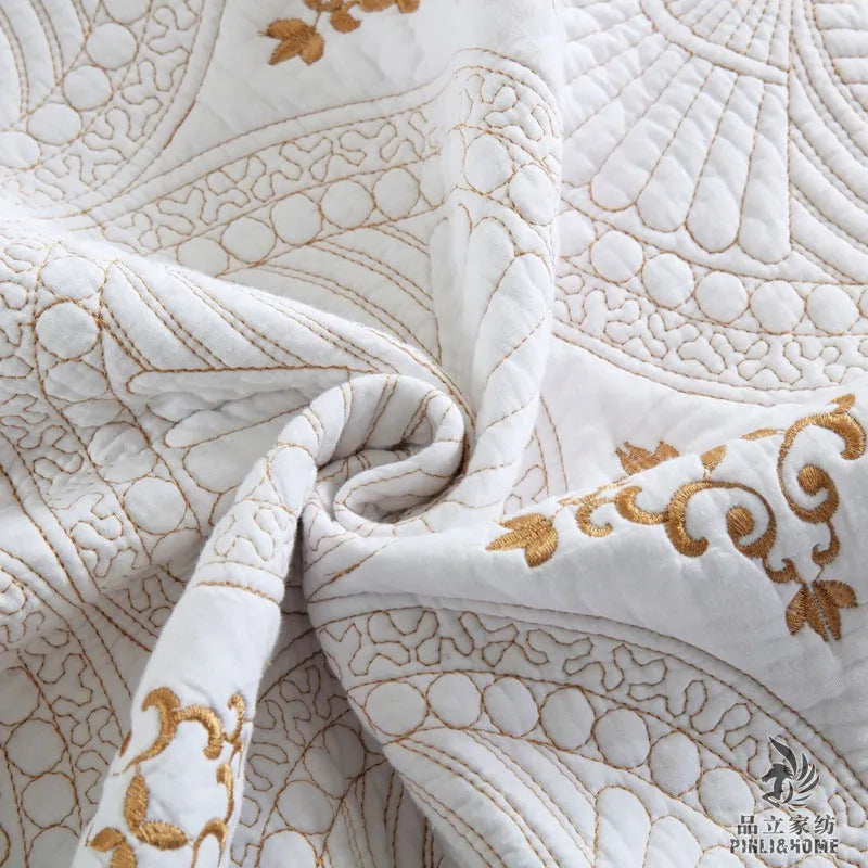 Pure cotton embroidered bed cover set with two pillowcases for 1.8 metre beds