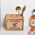 Wooden kitchen storage box for cutlery and chopsticks with internal divider grid