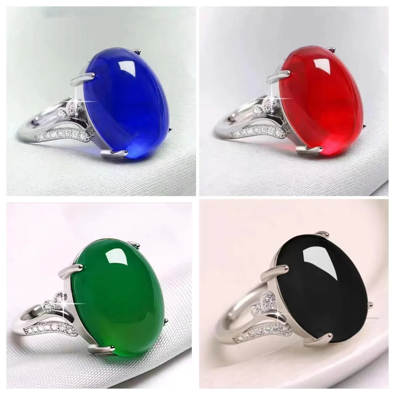 Adjustable natural sapphire style alloy ring in geometric ethnic design showing colour options