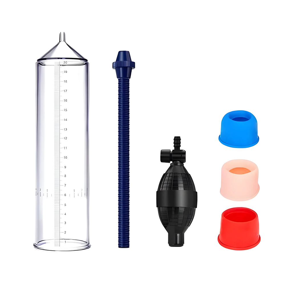 Male penis simulator silicone cover accessory kit with plastic valve exerciser and connection components
