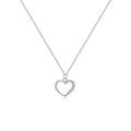 Sterling silver hollow heart pendant necklace on a regular chain, shown in a white gold colour finish.