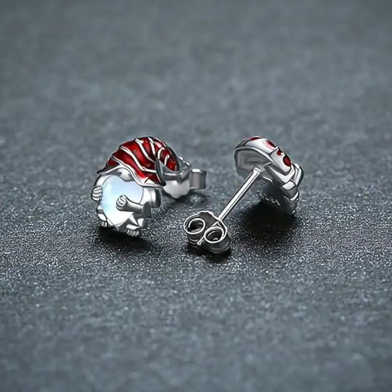Women's copper Santa Claus heart earrings with white gold electroplated finish