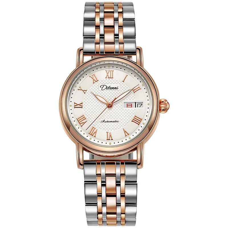 Fashion Trend automatic women's mechanical watch with steel bracelet or leather strap options
