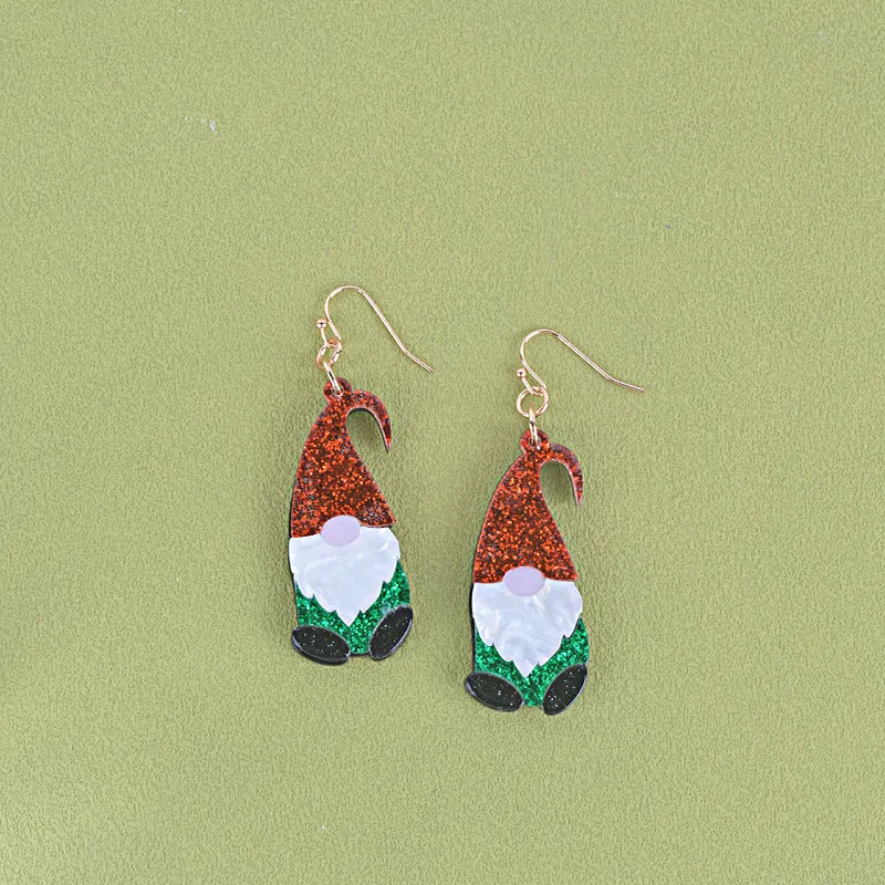 Cartoon Santa Claus acrylic earrings in red, green, or mixed colour hat designs