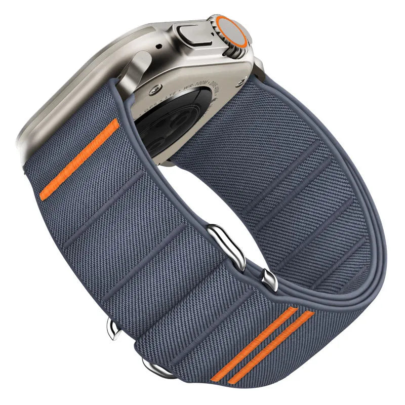 Elastic nylon Apple Watch band with stainless steel buckle in sports style