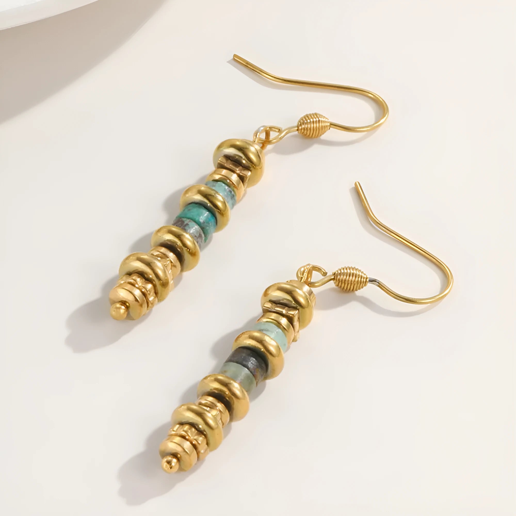 Geometric titanium steel dangle earrings with retro European American design and 18K purity