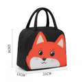Cartoon insulated lunch box bag in Oxford cloth with aluminium foil lining, shown in multiple animal designs.