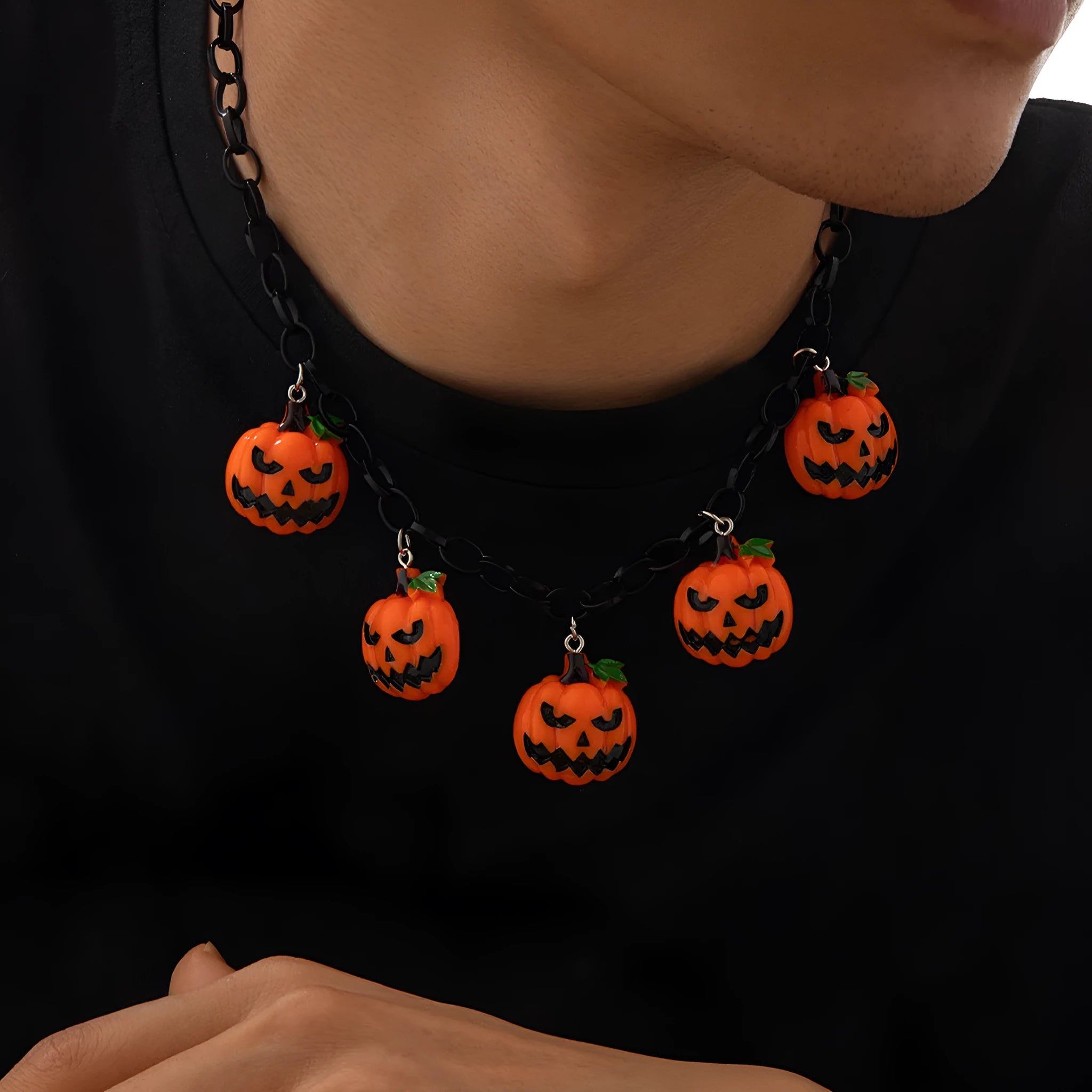 Halloween ghost pumpkin cartoon character acrylic necklace on a regular chain, colour 06705.
