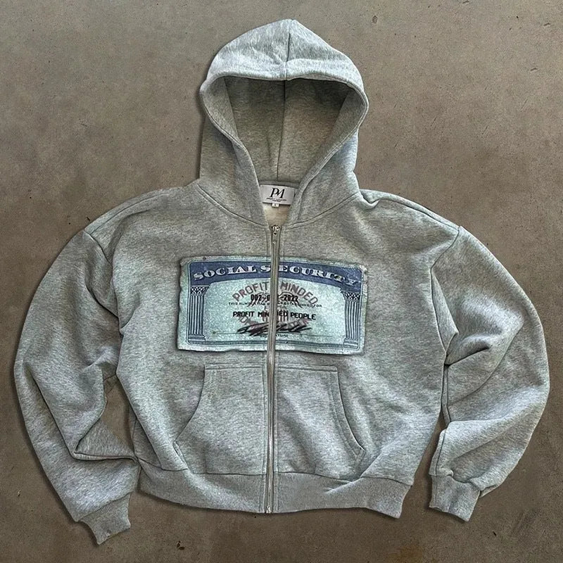 Men's and women's loose fit hoodie jacket with zippered pockets in polyester fabric