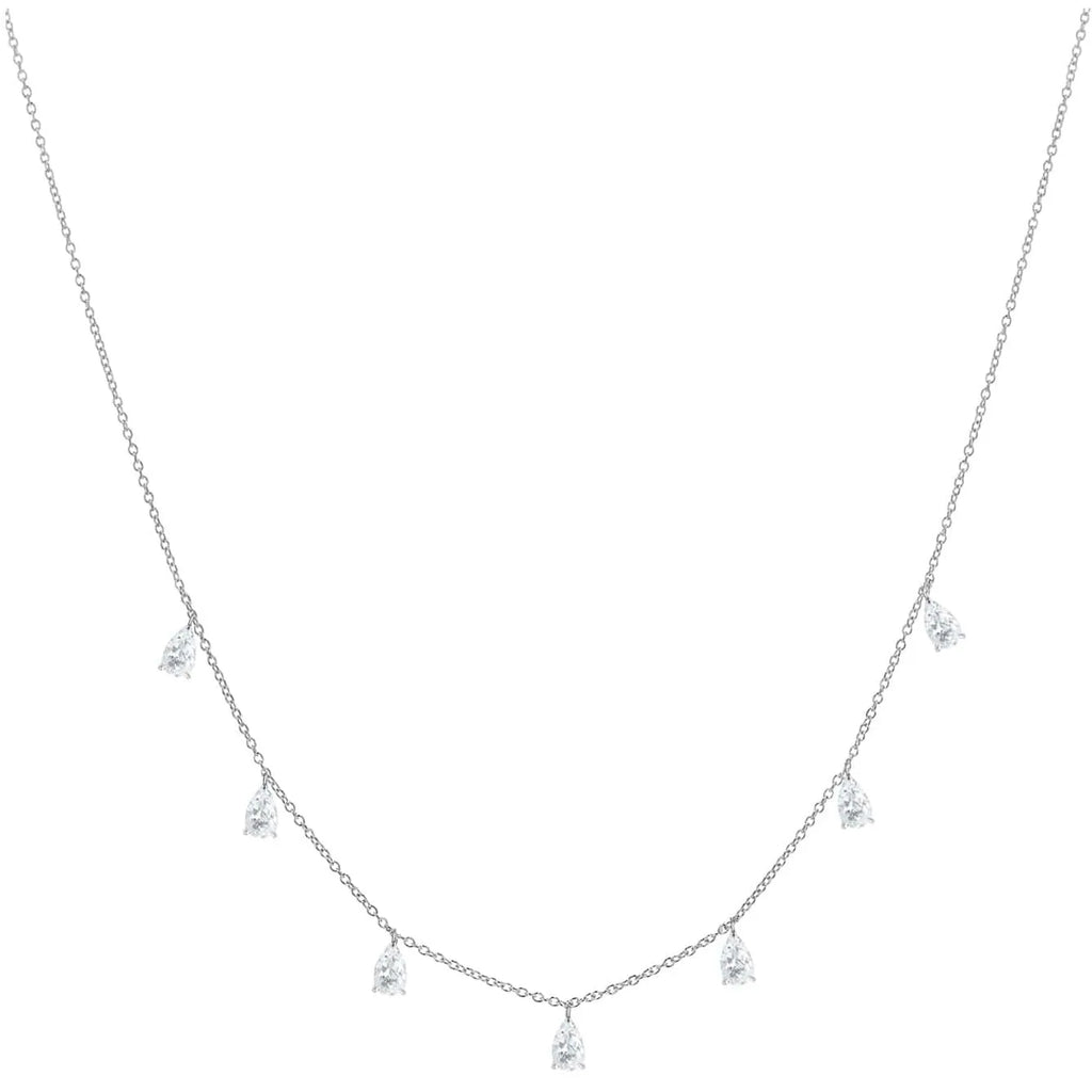 Sterling silver necklace with drop-shaped artificial zircon pendant on adjustable chain in silver, rose gold, and golden yellow finishes