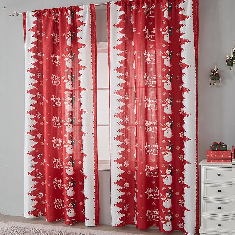 Rectangular printed polyester curtain with Christmas pattern offering semi-sunshade.