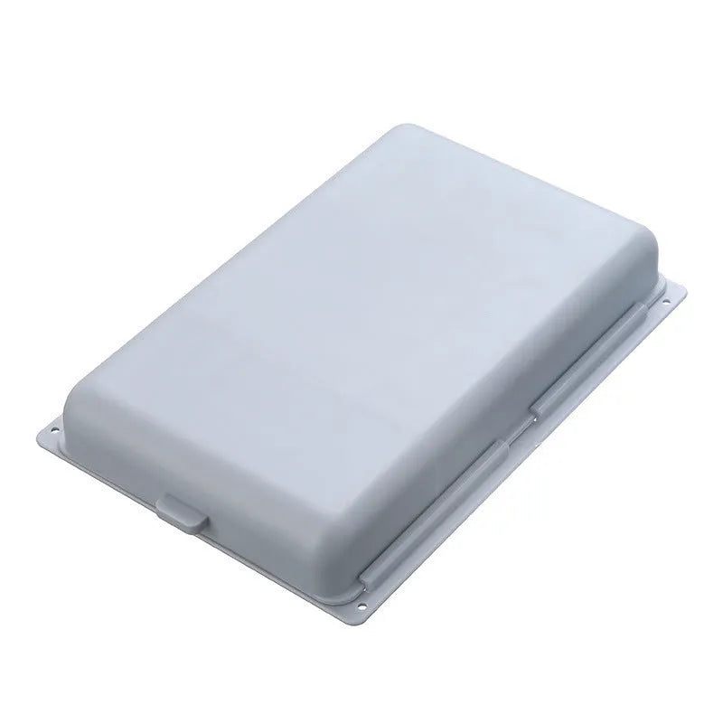 White plastic storage drawer with a cover and internal grid compartment, designed for adhesive mounting under tables