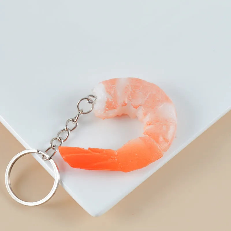 PVC shrimp-shaped bag pendant keychain with 1.5cm thickness showing injection moulded details
