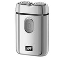 Rechargeable electric shaver in black, LCD black, or liquid crystal silver with floating cutter head
