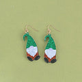 Cartoon Santa Claus acrylic earrings in red, green, or mixed colour hat designs