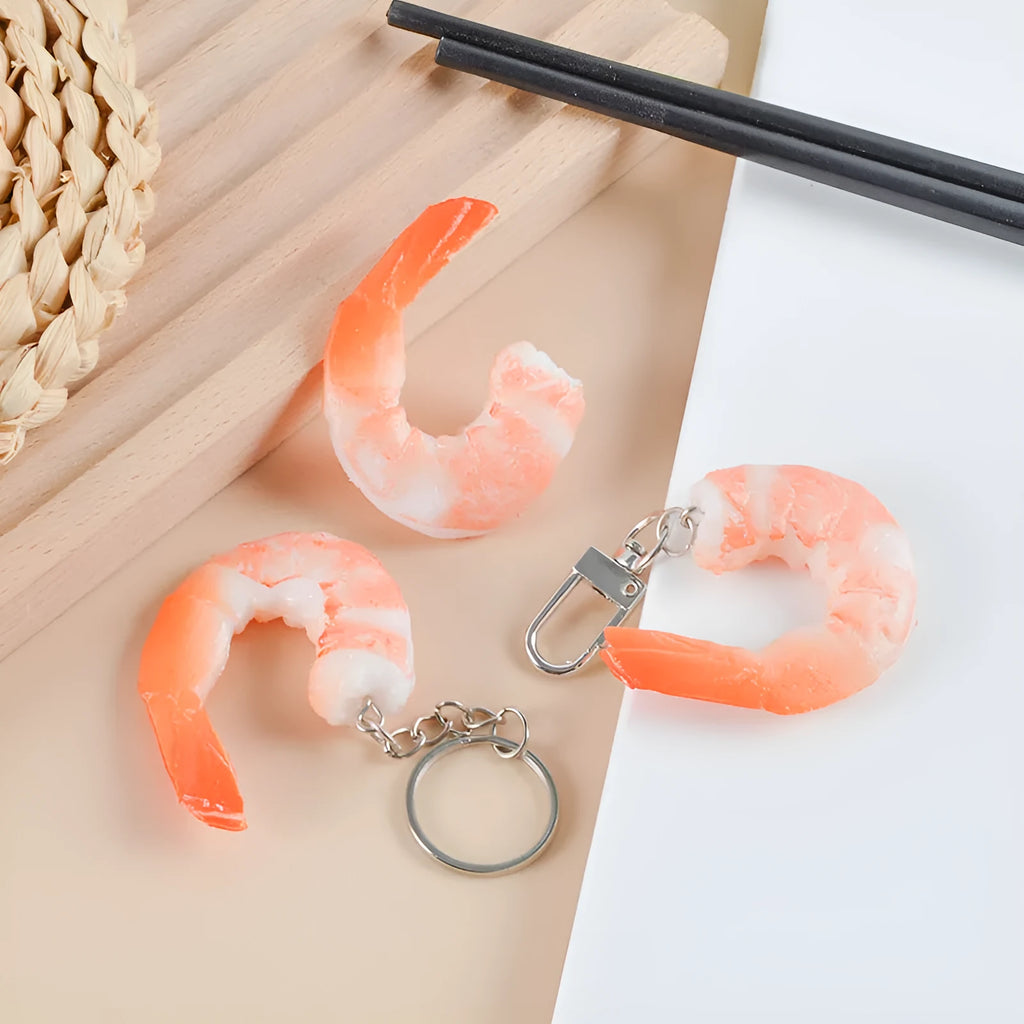 PVC shrimp-shaped bag pendant keychain with 1.5cm thickness showing injection moulded details