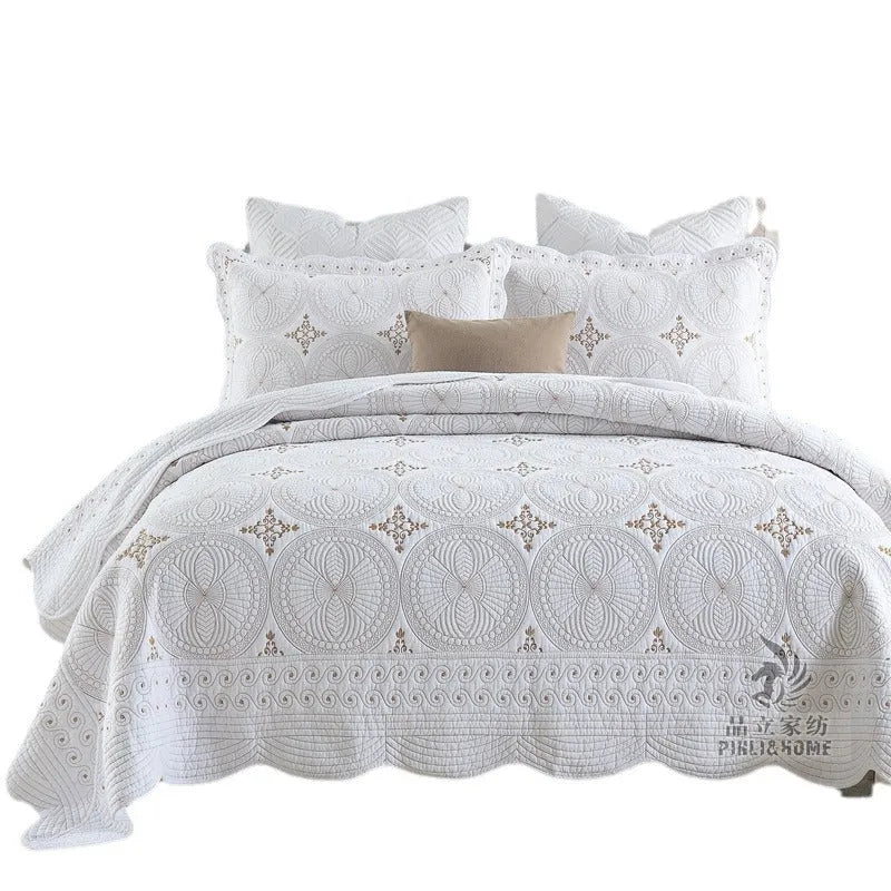 Pure cotton embroidered bed cover set with two pillowcases for 1.8 metre beds