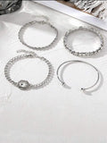 Geometric retro alloy jewellery four-piece set in gold or silver colour with square diamond designs