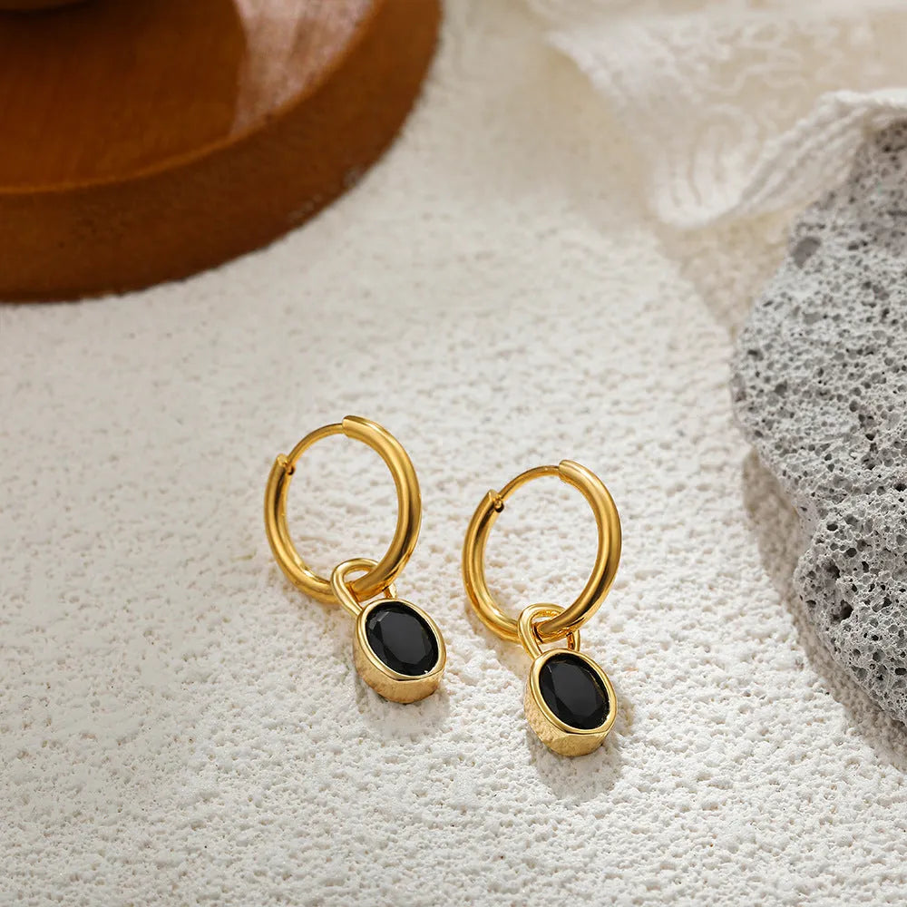 Women's copper oval zircon earrings in retro style showing six colour options
