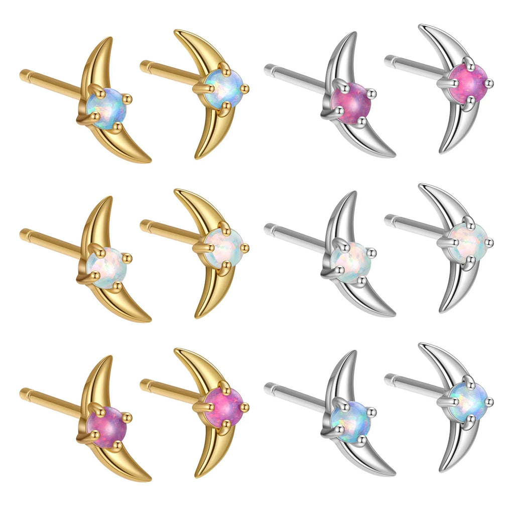 Geometric women's earrings in 925 silver with electroplated gold or platinum finish and coloured stones
