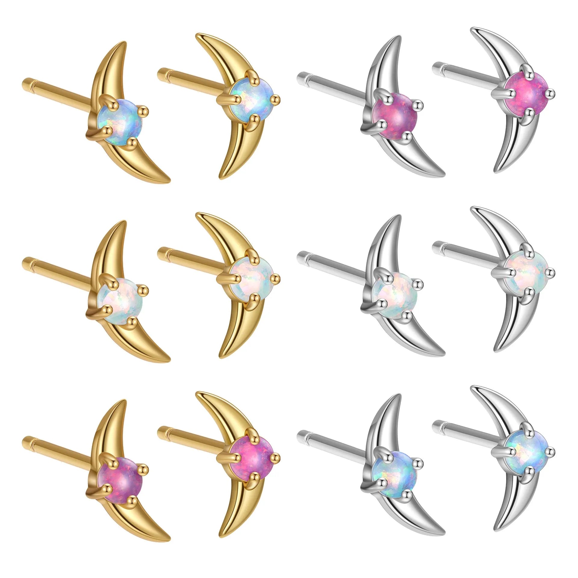 Geometric women's earrings in 925 silver with electroplated gold or platinum finish and coloured stones