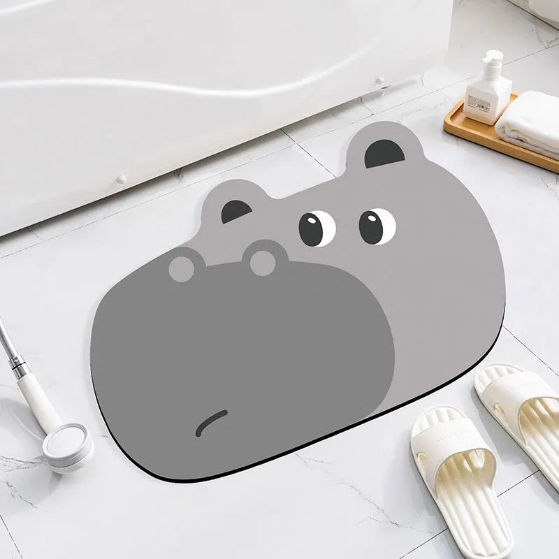 Cartoon animal diatomite bathroom absorbent mat in non-slip design