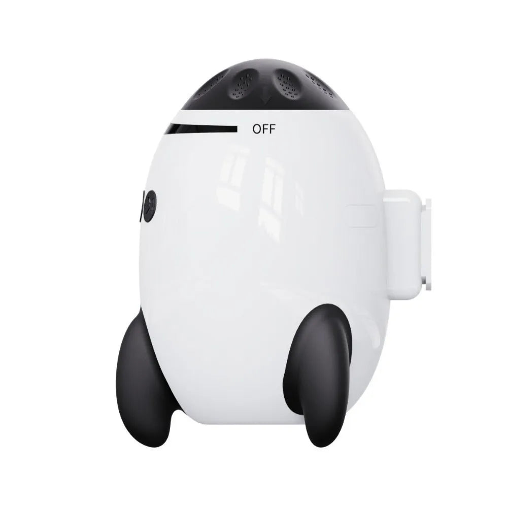 White portable baby sleep comforter with automatic shaking and Bluetooth connectivity, shown next to a stroller.