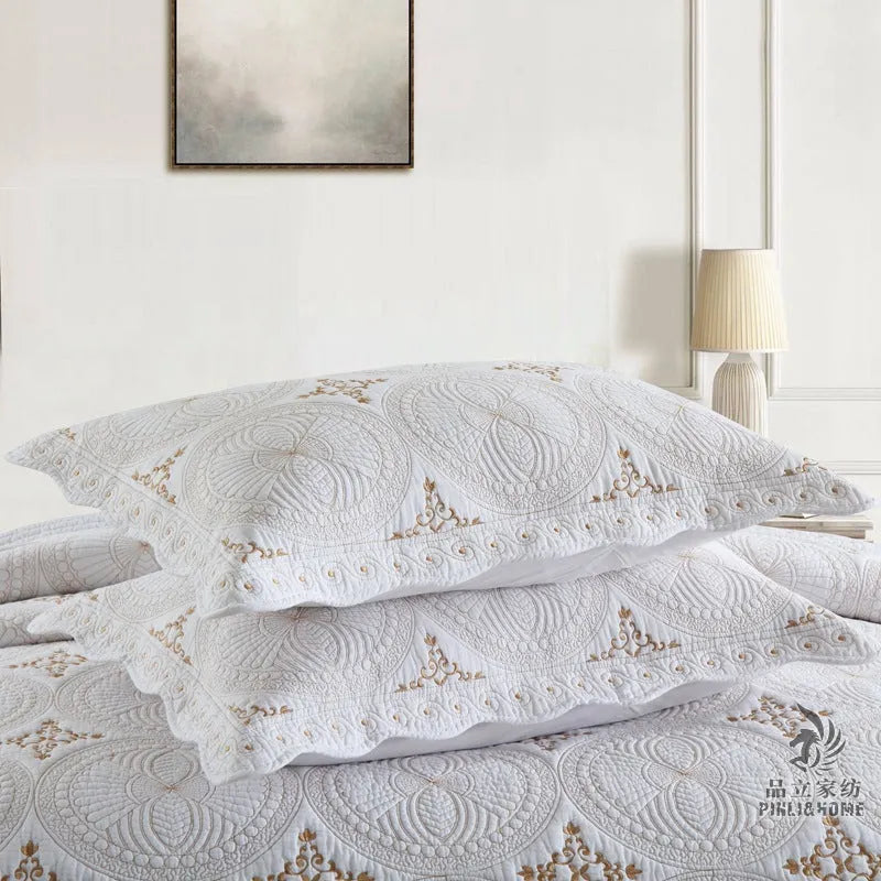 Pure cotton embroidered bed cover set with two pillowcases for 1.8 metre beds