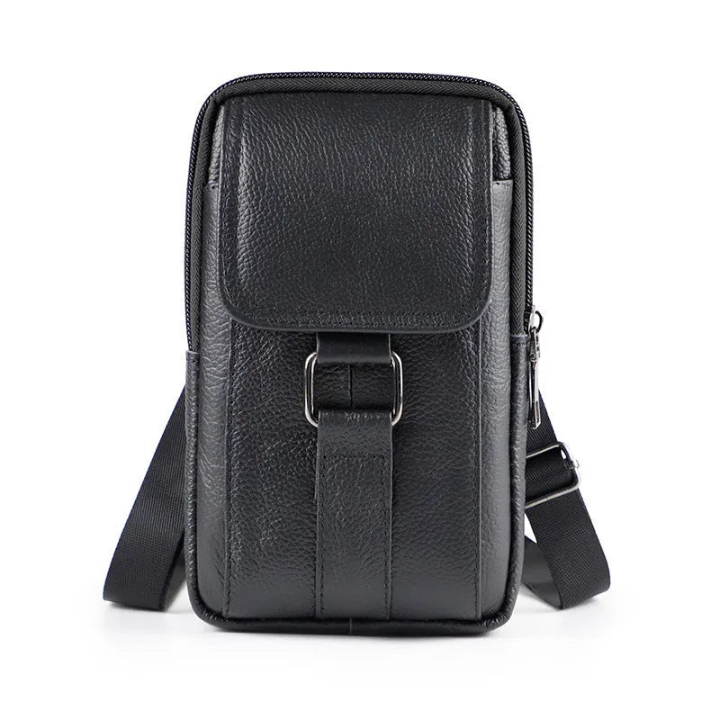 Men's genuine leather crossbody waist bag vertical square design with secure lock