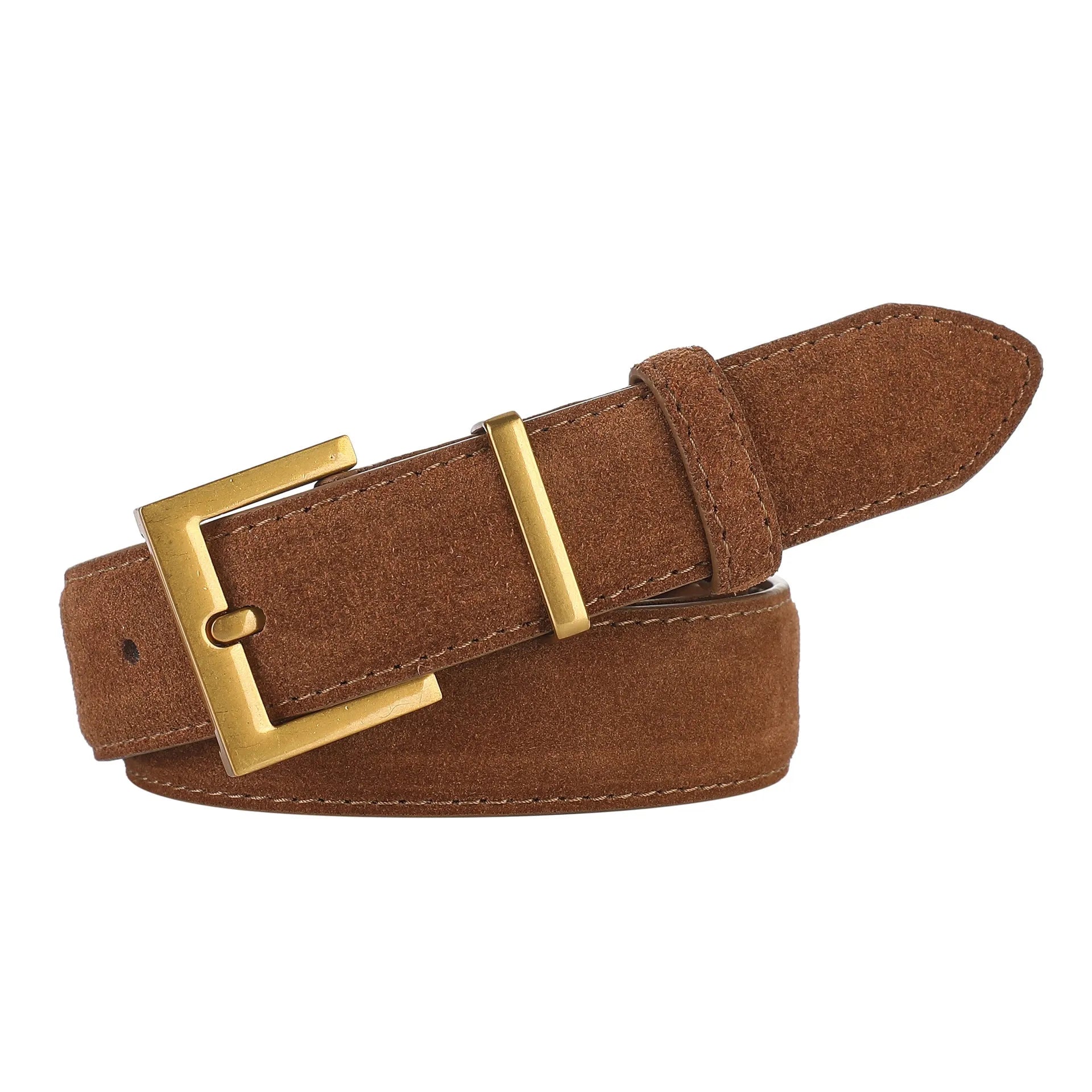 Ladies' genuine leather pin buckle belt in black, shown with a quadrilateral alloy buckle.
