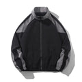 Men's loose fit casual jacket with contrast stitching and side pockets in black or dark blue.