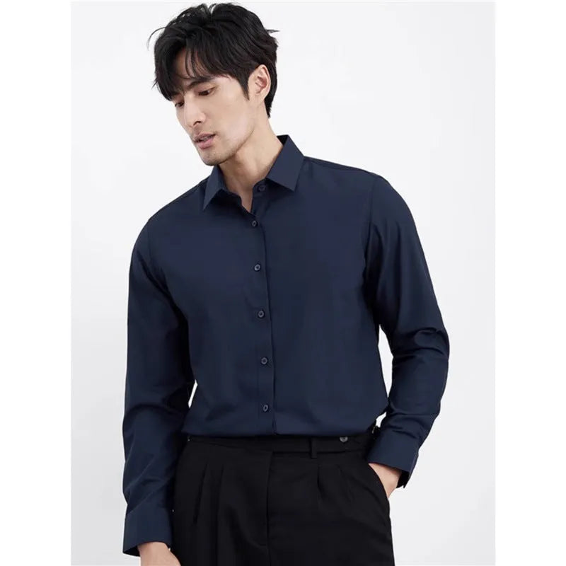 Men's wine red slim fit business shirt with long sleeves on hanger