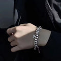 Titanium steel men's bracelet with geometric shape and cross design in cold wind style
