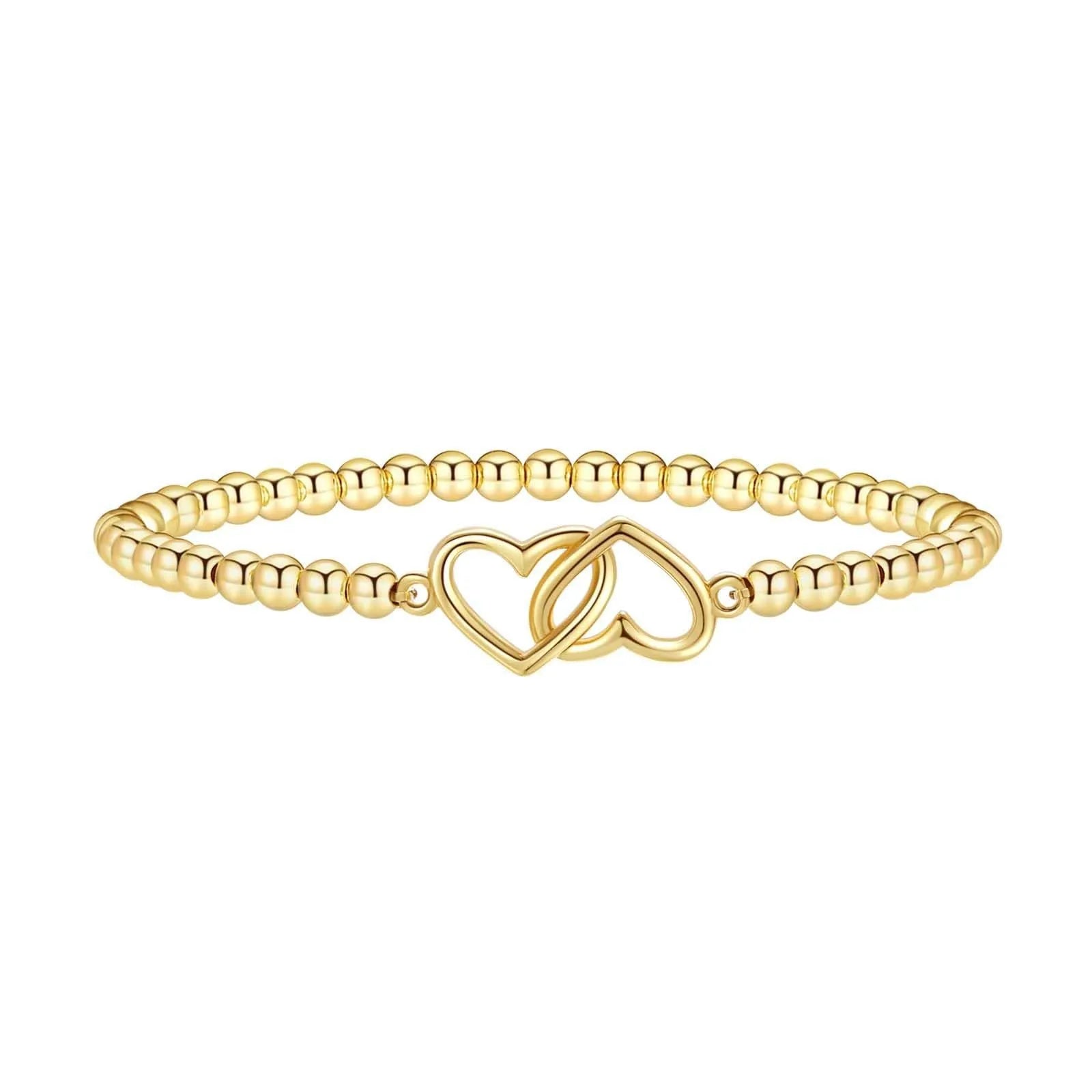 Women's adjustable stainless steel beaded bracelet with round geometric elements in six colour style options
