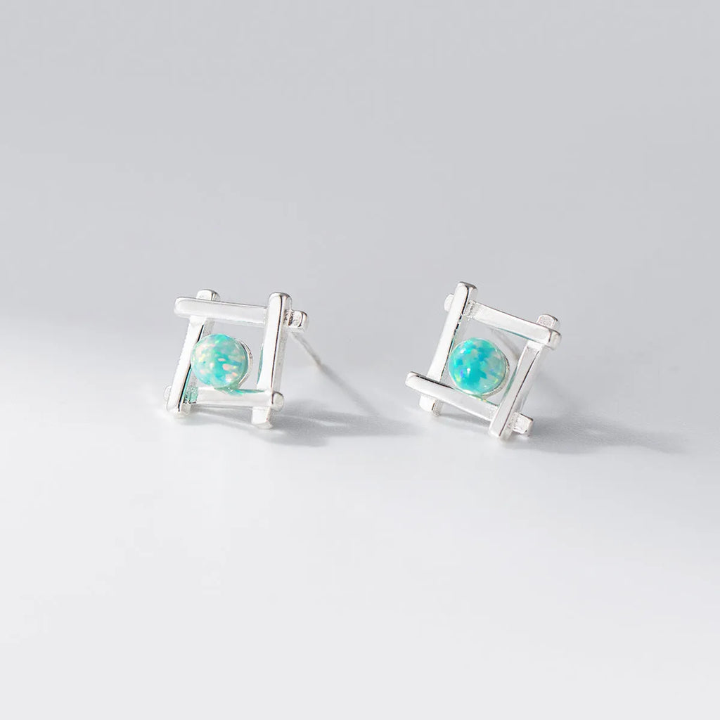 Women's geometric cross quadrangle stud earrings in 925 silver with gold and silver finish options