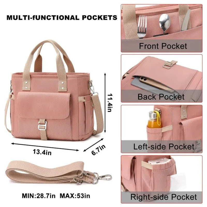 Pink insulated Oxford cloth hiking belt bag with removable shoulder strap and side pocket.