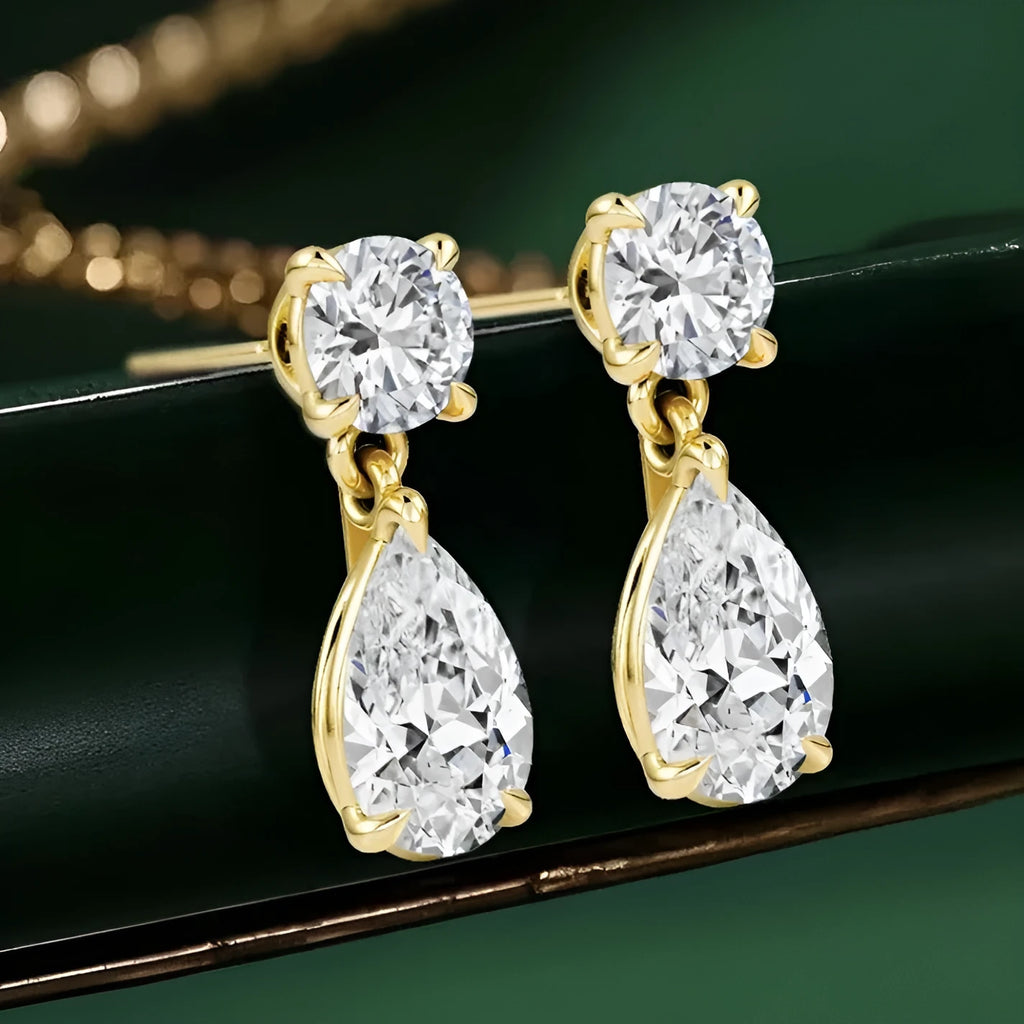 Sterling silver water drop moissanite stud earrings in gold or silver colour