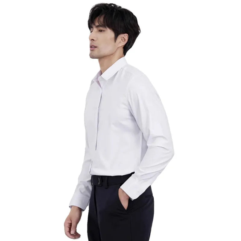 Men's wine red slim fit business shirt with long sleeves on hanger