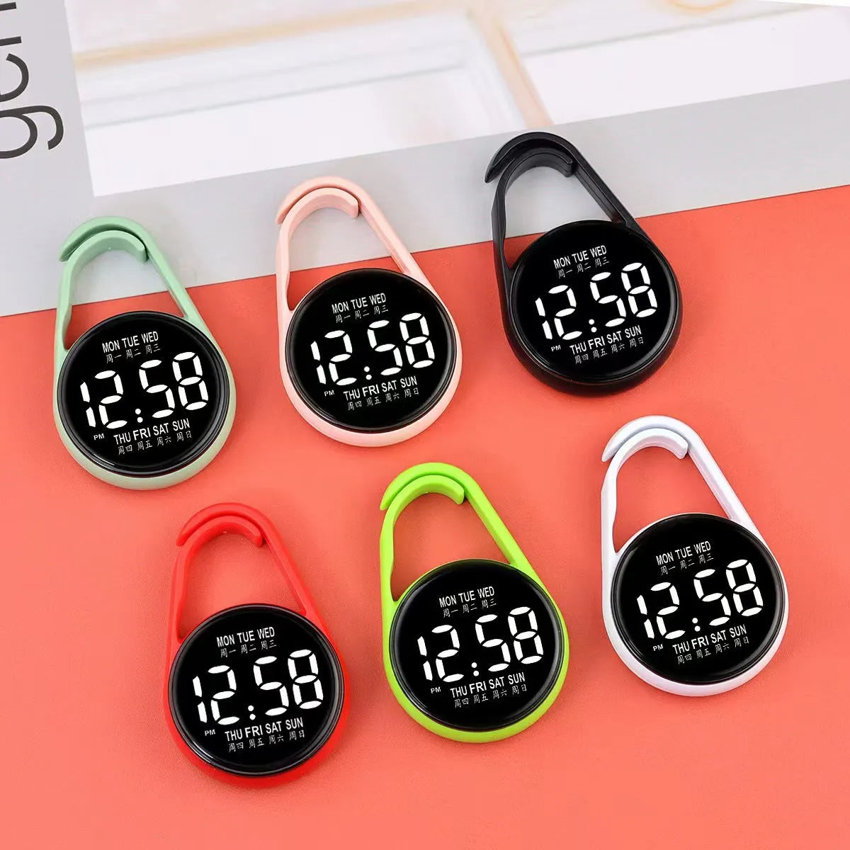 Simple LED luminous electronic watch with digital display on plastic strap in various colours