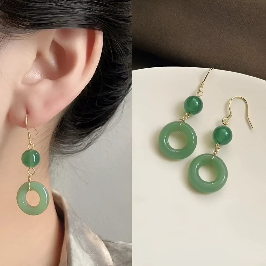 Green geometric peace buckle earrings with Chinese Han clothing and cheongsam design elements