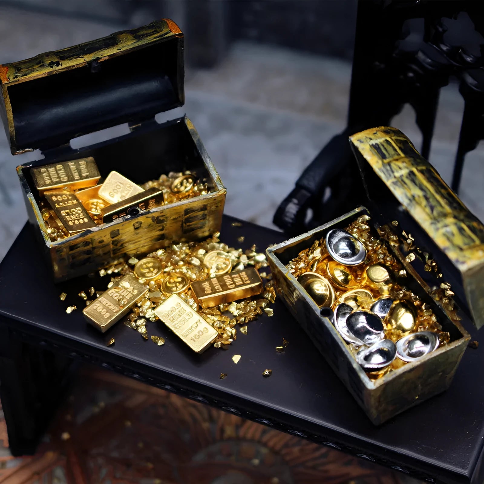 Alloy gold coin treasure box miniature doll house accessory ornaments for teenagers