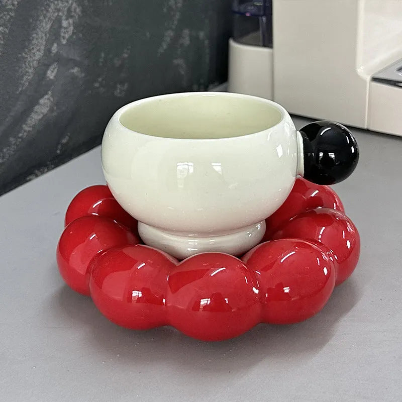 Ceramic coffee cup and saucer set in cotton candy colours with 250ml capacity and high temperature resistant construction