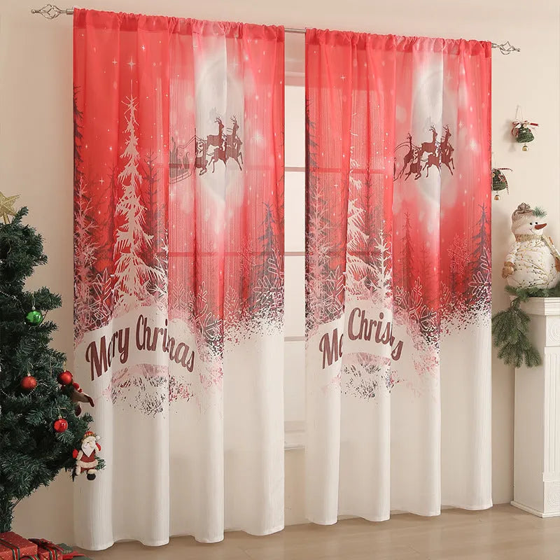 Rectangular printed polyester curtain with Christmas pattern offering semi-sunshade.