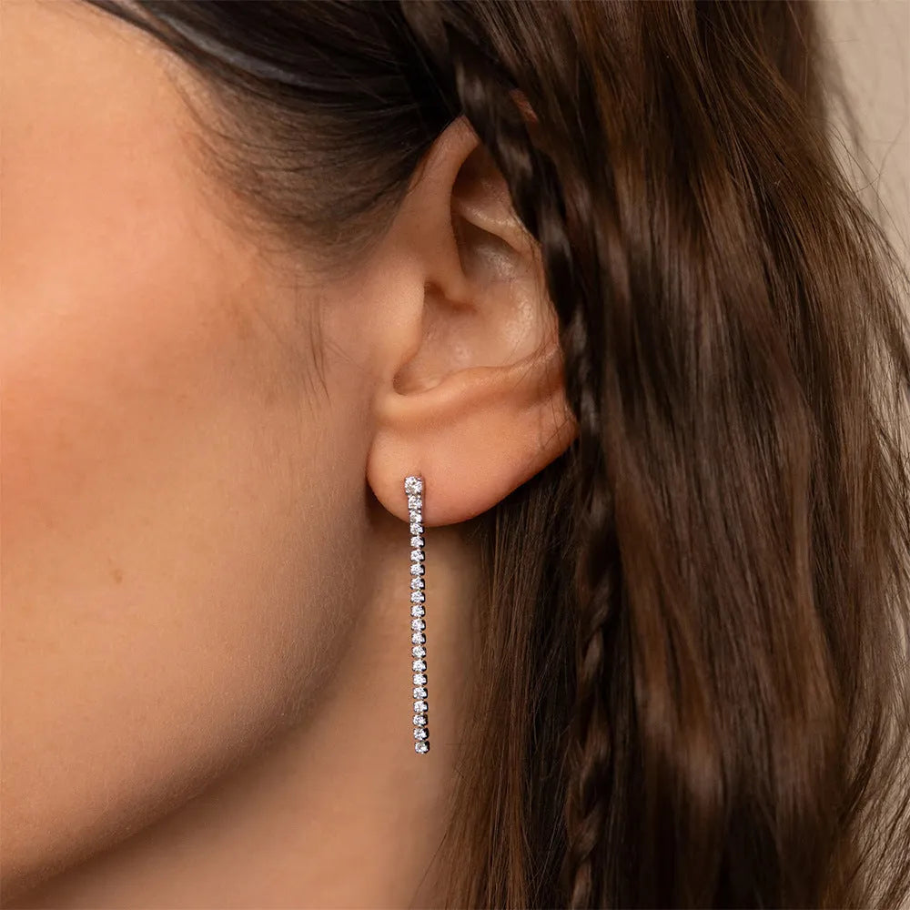 Stainless steel geometric line earrings with zircon studs and Chinese style design