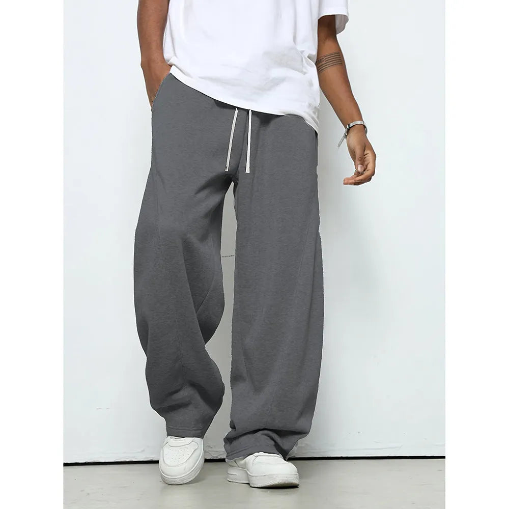 Men's straight leg casual trousers in polyester with micro-elastic waistband