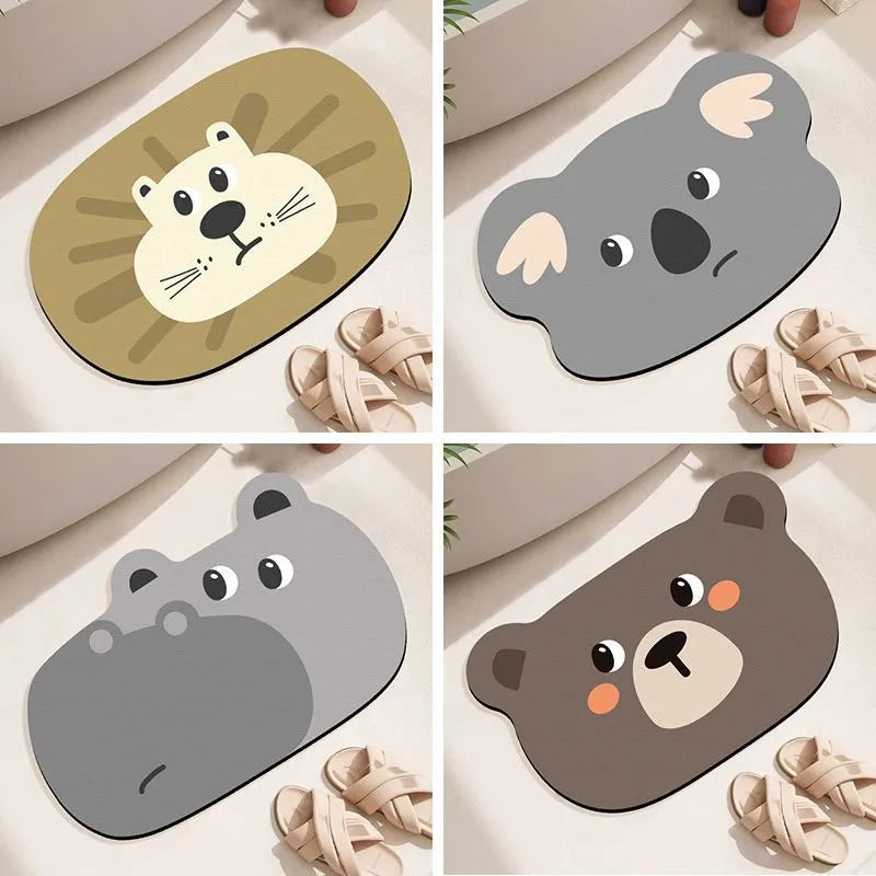 Cartoon animal diatomite bathroom absorbent mat in non-slip design