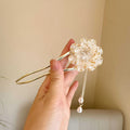 Purple and white retro U-shaped hairpin with peony flower and tassel decorations