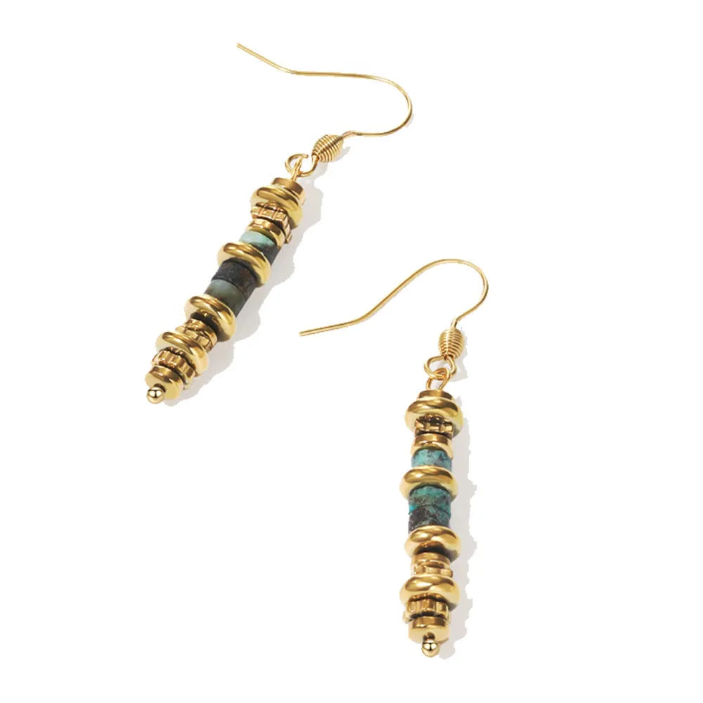 Geometric titanium steel dangle earrings with retro European American design and 18K purity