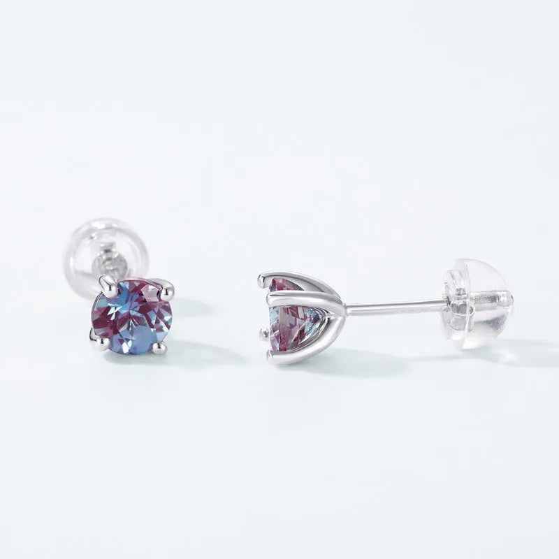 925 silver ear studs with cultivated alexandrite stone in geometric design